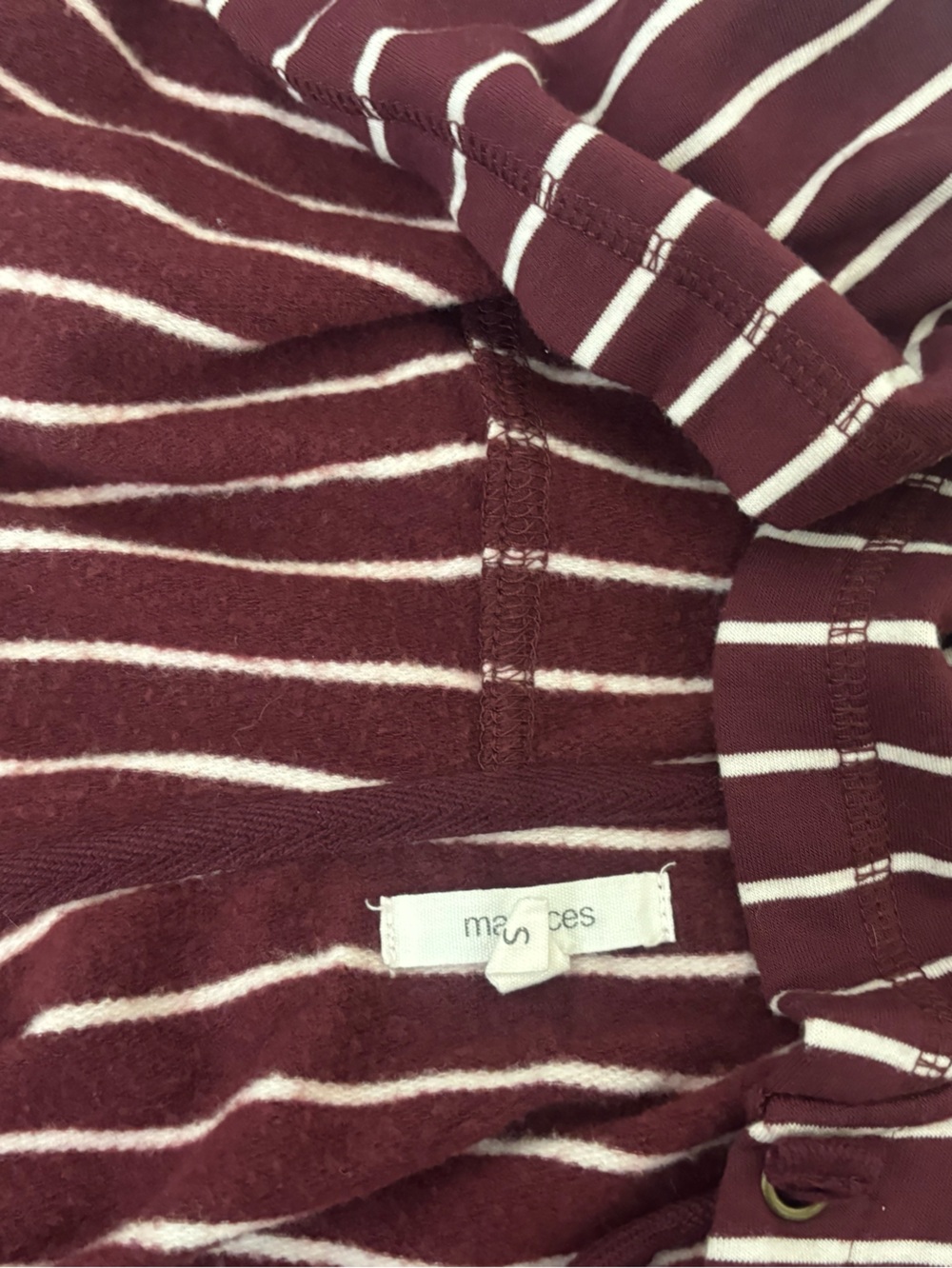 Maurices Hoodie Sweater Womens S Maroon Knit Pullover V-Neck Pocket Striped - Picture 9 of 10